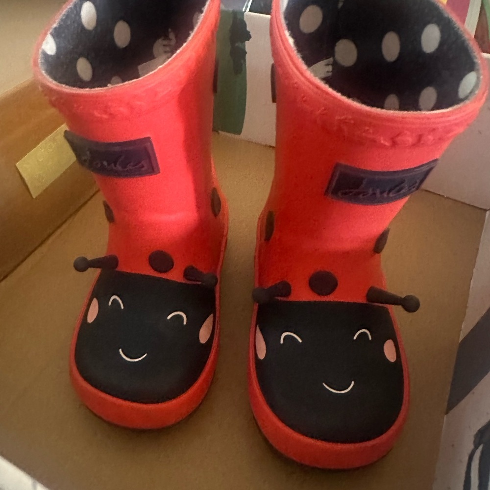 Joules Red and Navy Ladybug Kids Rain Boots